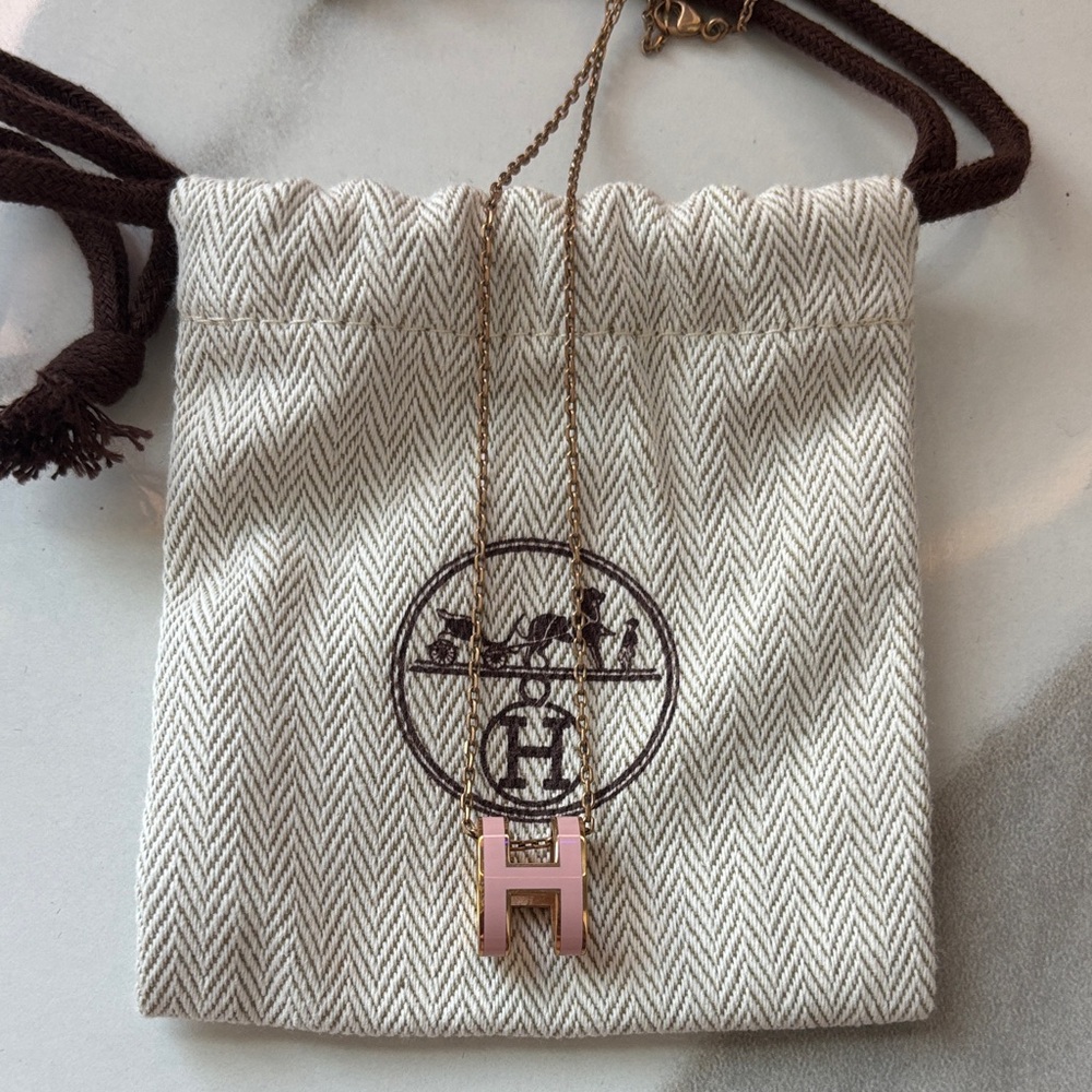 Hermes Pink H Pendant Necklace